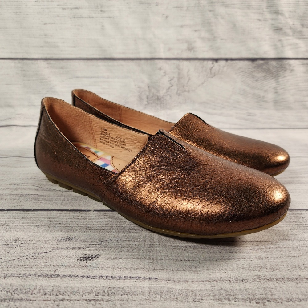 Born Sebra Women's Size 7.5M Bronze Metallic Leather Loafers Flats Shoes
